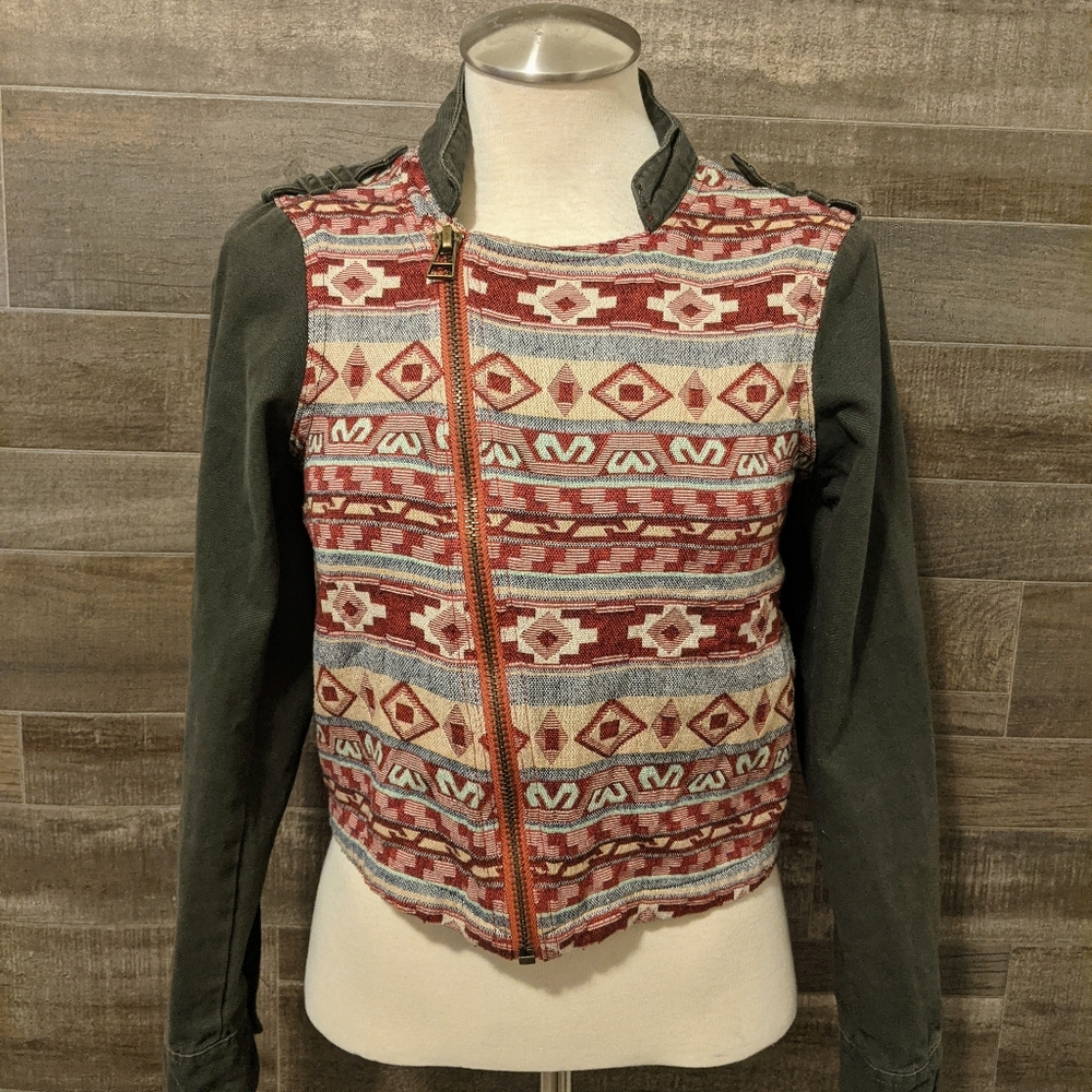 Callie Mac Boho Aztec Denim Jacket Size Medium - Picture 2 of 7